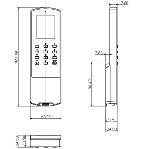 size of handheld terminal to program RFID key card lock